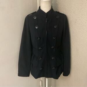 Sashimi Blue Military Ruffled Zip Front Peacoat M Preppy Winter Cozy Comfy